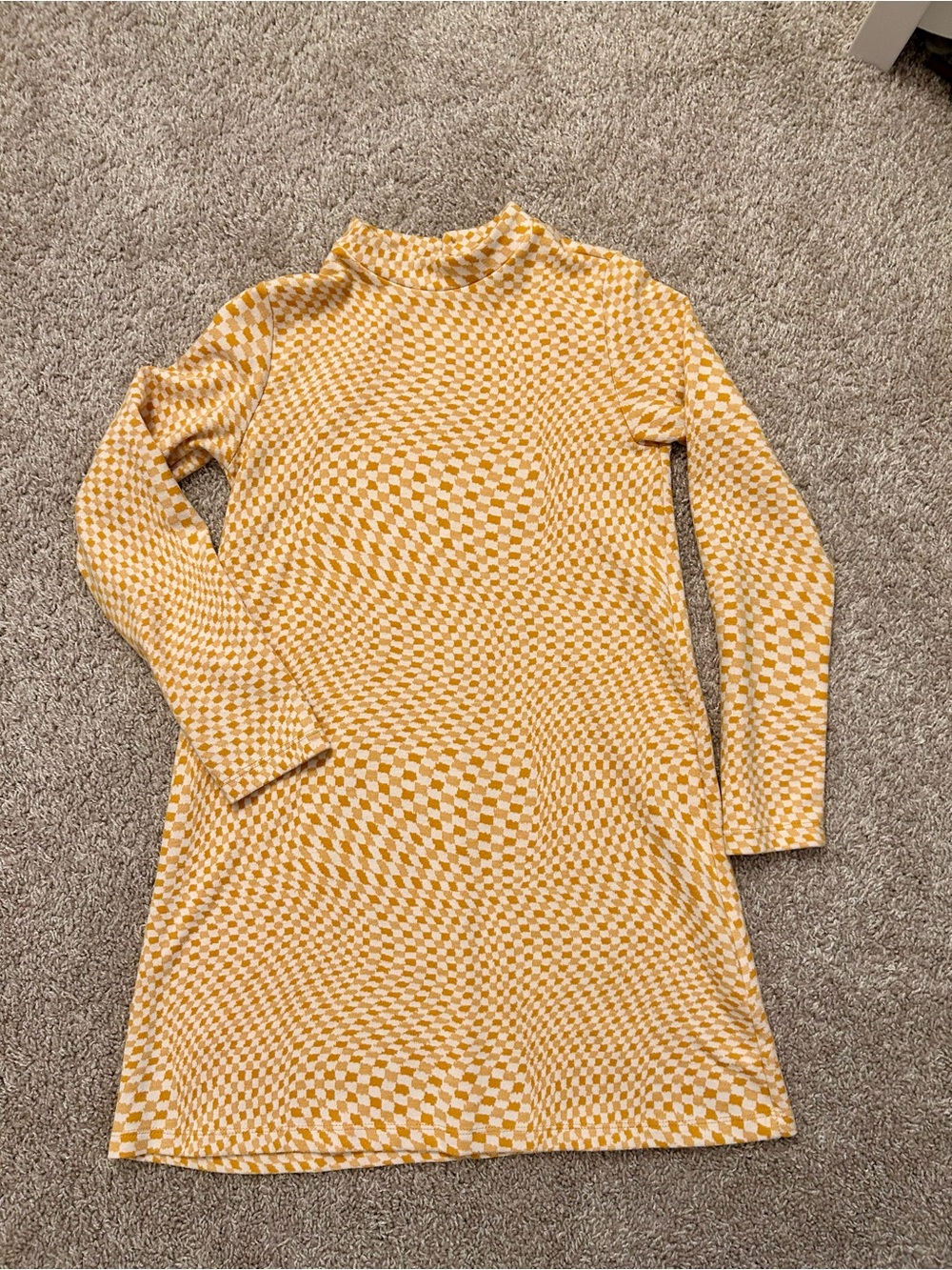 Zara Girls 13/14 Mustard Yellow Checkerboard Long Sleeve Mod Dress